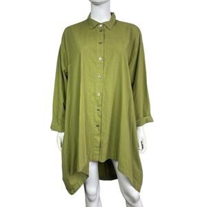 Eleven Stitch Design Women's M Green Lagenlook Artsy Button Down Tunic Top EUC